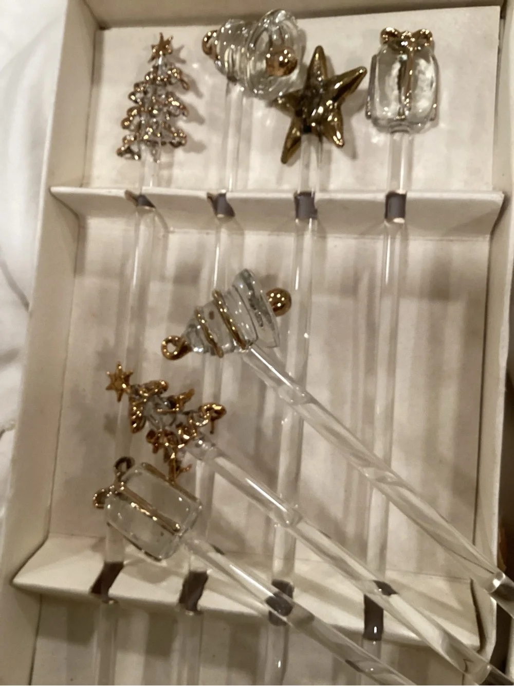 Pier 1 Clear Glass Holiday Drink Stirring Sticks 12 pieces